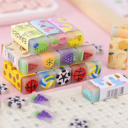Juego de 12 gomas de borrar de animales bonitos – Borradores de lápiz de dinosaurios, frutas y personajes divertidos para estudiantes, material escolar, accesorios de escritorio, regalos de fiesta y premios