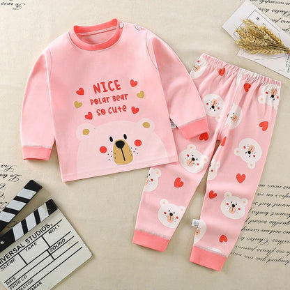 Conjunto de ropa de algodón para niños – Traje de otoño invierno para niños y niñas, cómodo conjunto de pijama de manga larga y pantalones, ropa informal de estar por casa para niños, ropa interior cálida y ropa de regalo de Navidad