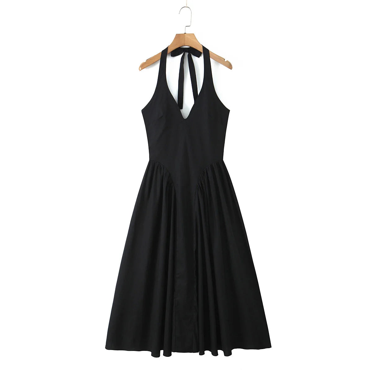 YENKYE Women’s Sexy Backless Green Halter Midi Dress Elegant Low Waist A-Line Cotton Summer Evening Party Robe