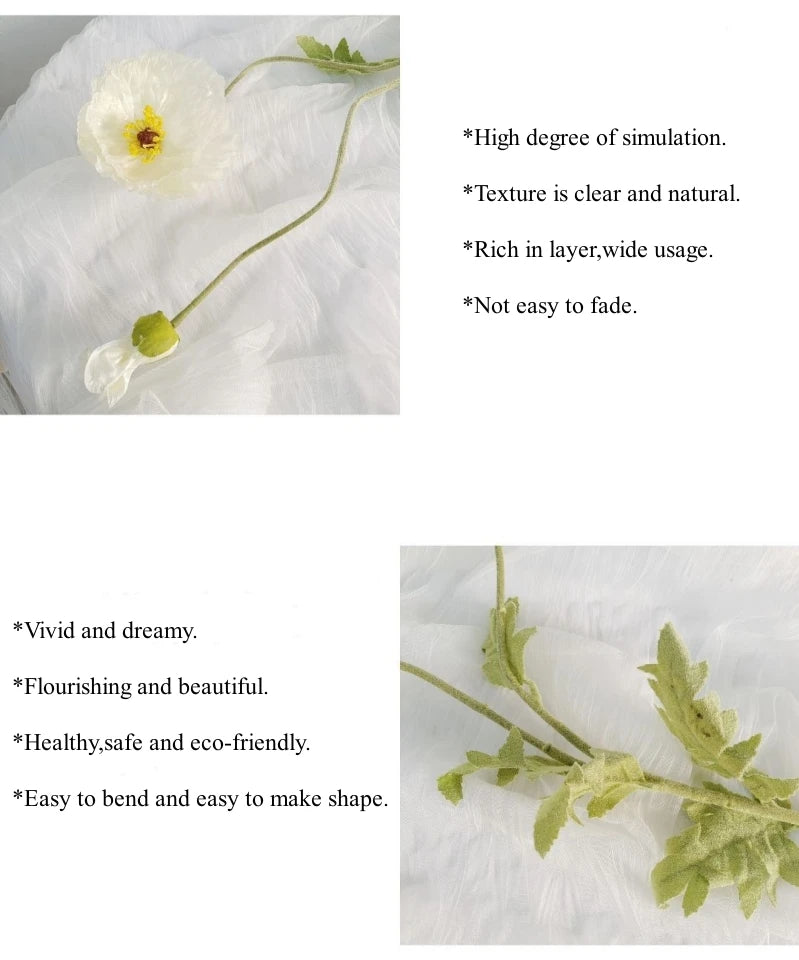 105cm Artificial Poppy Flowers – Large Realistic Faux Floral Stem for Wedding Decor, Vase Arrangements, Home Decoration, Photo Props & Window Displays