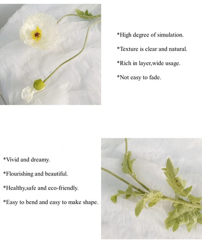 105cm Artificial Poppy Flowers – Large Realistic Faux Floral Stem for Wedding Decor, Vase Arrangements, Home Decoration, Photo Props & Window Displays