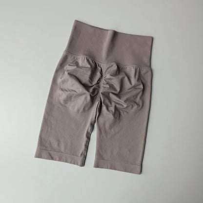 Pantalones cortos de yoga de cintura alta para mujer – Pantalones cortos deportivos fruncidos para realce de glúteos, para correr, gimnasio, fitness y control de abdomen
