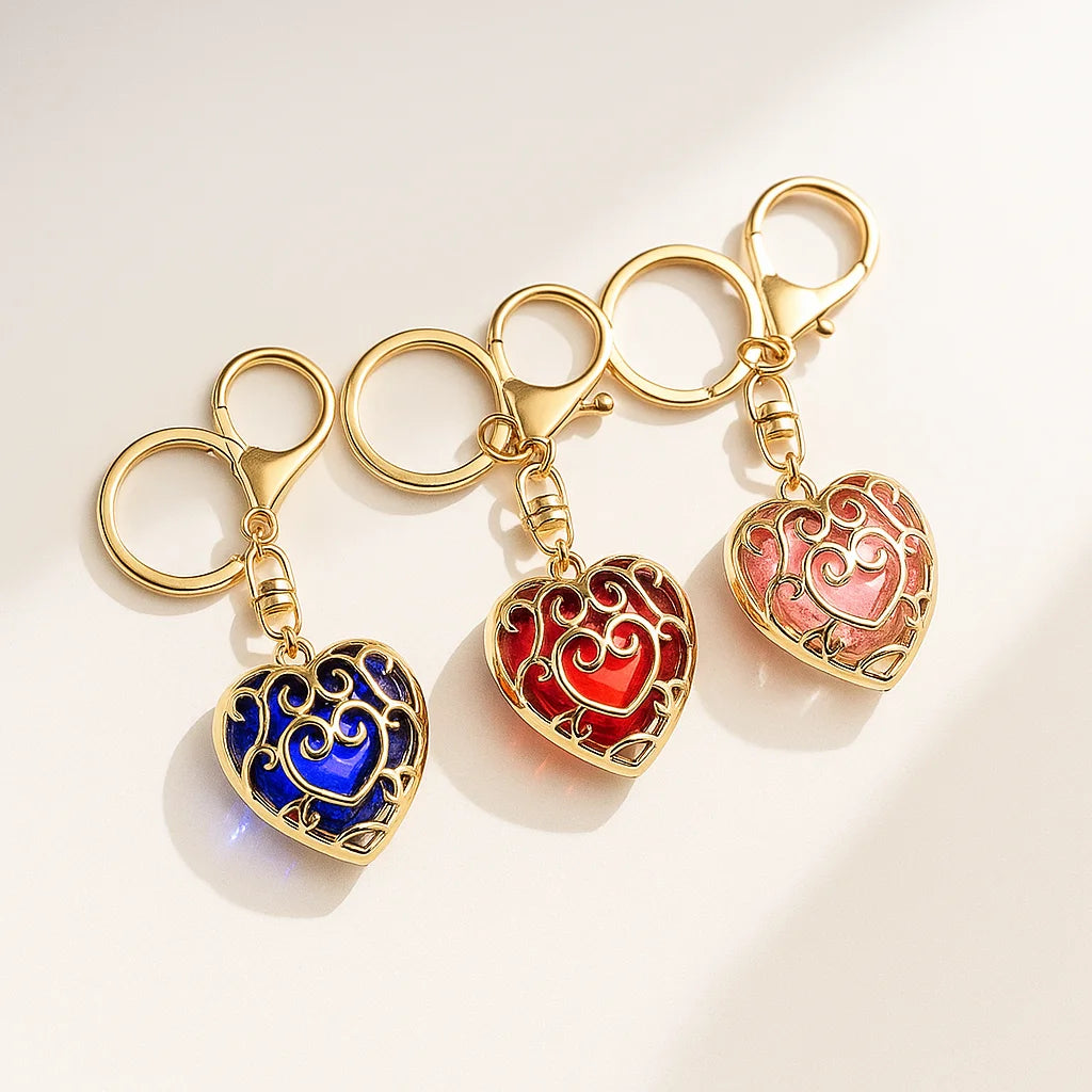 Zelda Heart Container Keychain – Skyward Sword Crystal Heart Pendant Keyring Jewelry Gift for Men & Women