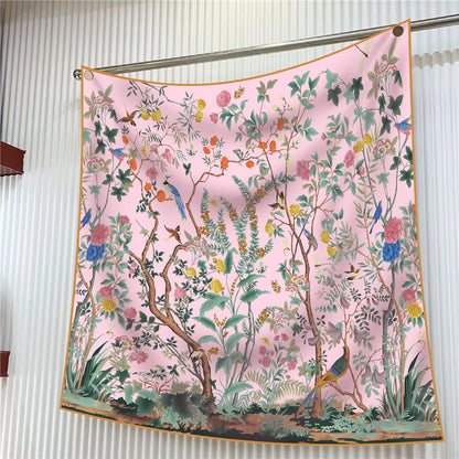 Foulard carré en soie 90 cm pour femme, motif floral, sergé de luxe, bandana, châle, hijab, cache-col, écharpe de tête