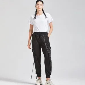 Pantalon Cargo Décontracté Noir pour Femmes Style Coréen Taille Haute Ample Hip Hop Jambe Droite Printemps Automne