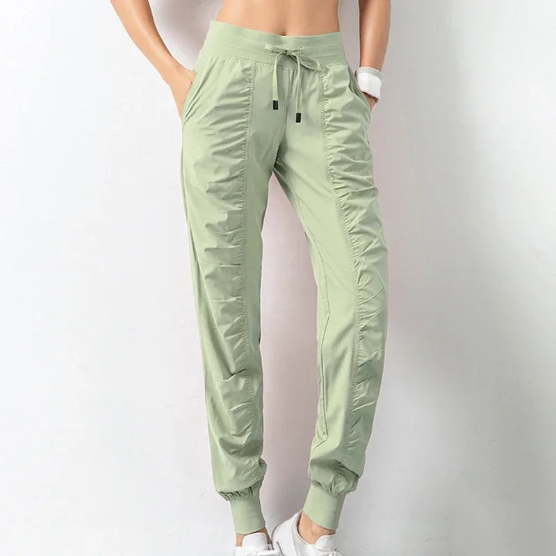 Pantalon de jogging femme à séchage rapide, cordon de serrage, athlétique, pour la salle de sport et le fitness, avec deux poches latérales