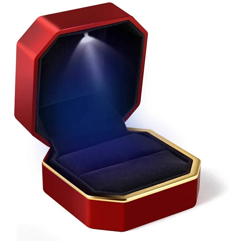 LED Velvet Jewelry Gift Box for Rings, Necklaces & Pendants – Luxury Lighted Proposal, Engagement & Wedding Display Case