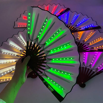 Ventilador de Mano Plegable con Luz LED – Ventilador Luminoso de 10 Pulgadas para Raves, Discotecas, Festivales y Fiestas