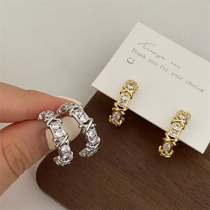 Vintage Double-C Cross Zircon Stud Earrings – Korean Fashion Crystal Earrings for Women | Elegant Engagement Jewelry Gift