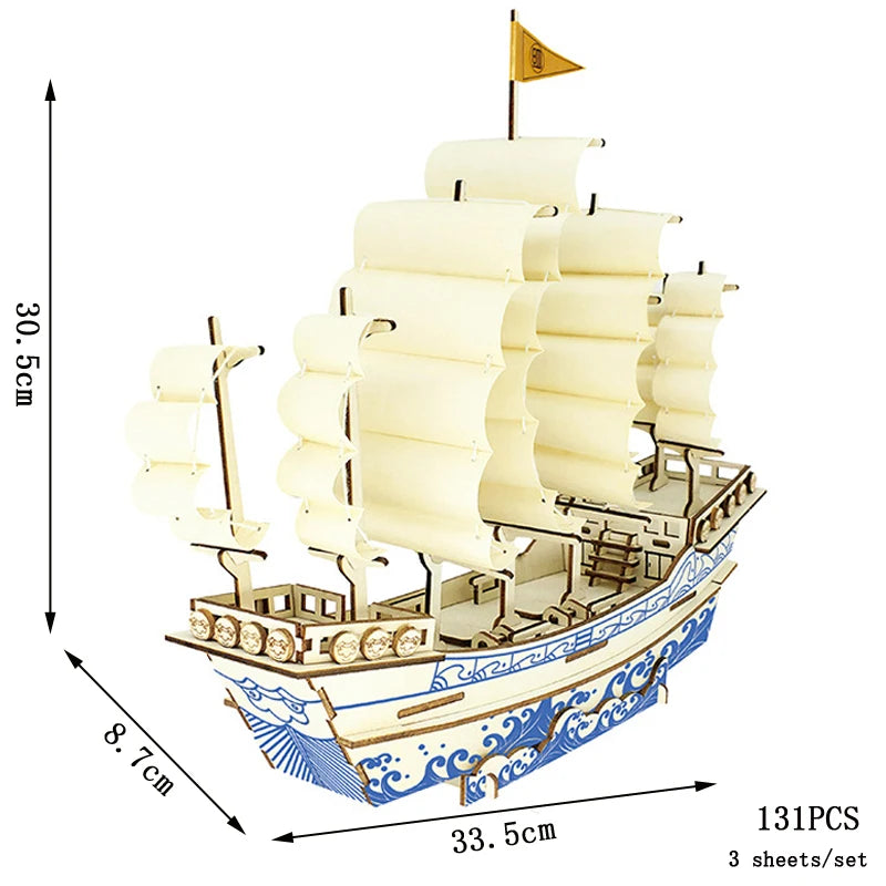 Maqueta 3D de Barco de Vela de Madera – Kit de Montaje de Barco de Madera DIY, Juguete Educativo de Construcción, Proyecto de Manualidades Creativo y Regalo de Fiesta para Niños