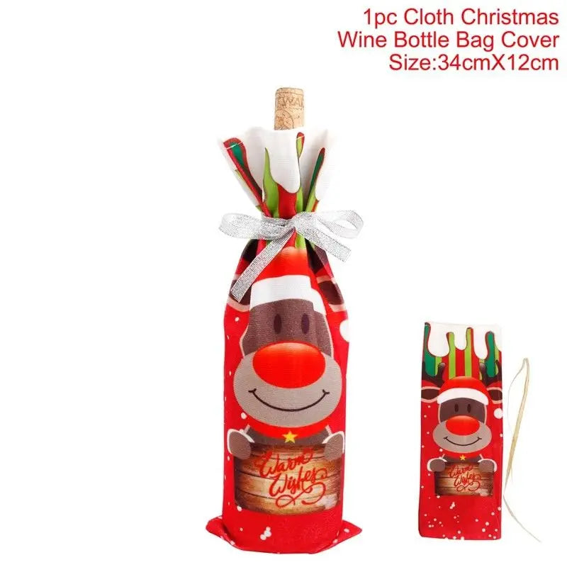 Christmas Wine Bottle Cover Set – Red Dress Wine Bottle Bag for Xmas, New Year Gifts, Navidad Party & Dinner Table Decor