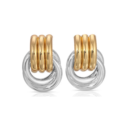 Pendientes de Moda Llamativos de Acero Inoxidable Chapado en Oro Círculo Geométrico Retorcido Vintage para Mujer