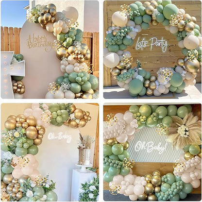 Sage Green Balloon Arch Garland Kit – Green, White, Sand & Gold Confetti Latex Balloons for Birthday, Wedding & Graduation Decorations