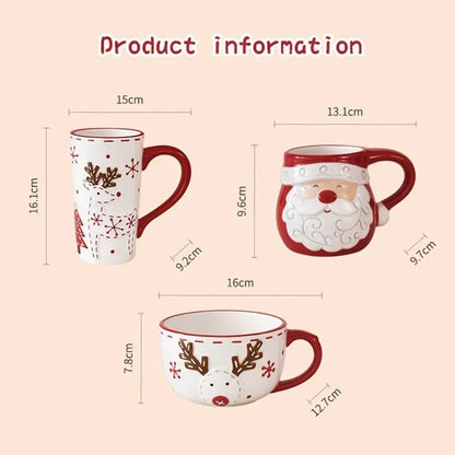 Christmas Santa Claus Ceramic Mug – Embossed Reindeer Coffee & Milk Cup for Breakfast, Kids’ Xmas Gift & Holiday Home Drinkware
