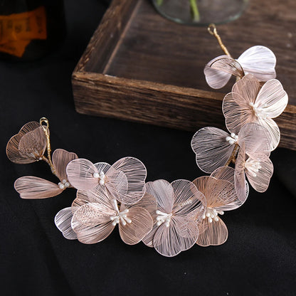 Vintage Gold Floral Bridal Headband with Pearls – Fairy Wedding Tiara for Brides, Prom & Special Occasions