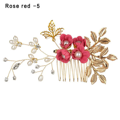 Luxury Floral Bridal Hair Comb with Gold Leaves – Crystal Wedding Hair Accessory for Brides & Prom