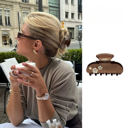 Pinza de pelo de acetato Fashion Coffee – Pinza grande de color sólido negro para mujeres y niñas | Accesorios sencillos para el pelo de verano