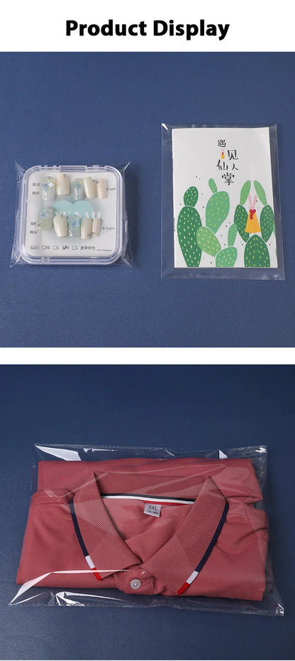 100 sacs auto-adhésifs transparents en OPP – Sachets d'emballage en plastique refermables pour vêtements, bijoux, biscuits, bonbons et emballage cadeau