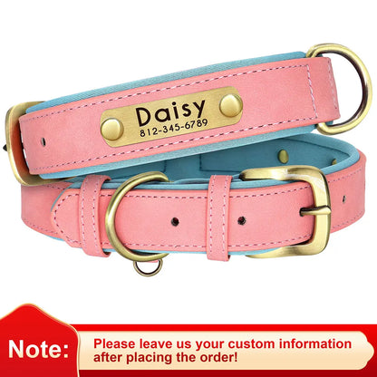 Collar de perro de piel sintética personalizado con placa de identificación grabada gratuita – Collar ajustable suave acolchado para perros pequeños, medianos y grandes