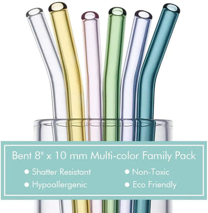 8.5 Inch Reusable Glass Straws Set, 8mm Multi-Color Drinking Straws, Eco-Friendly Glass Straws for Smoothies, Milkshakes, Cocktails and Cold Drinks