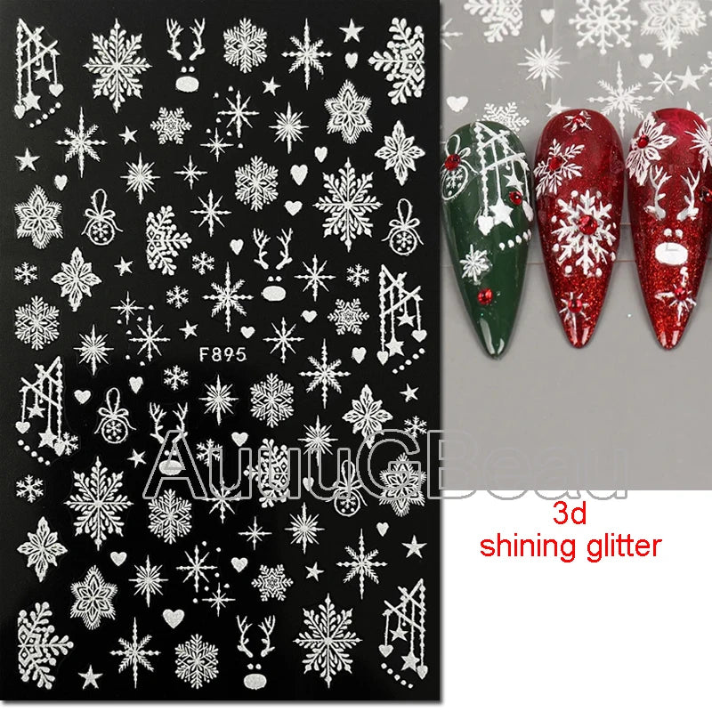 3D Christmas Nail Art Stickers – Snowflake & Winter Tree Nail Decals for Nail Tips Decoration
