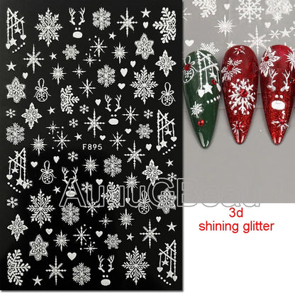 3D Christmas Nail Art Stickers – Snowflake & Winter Tree Nail Decals for Nail Tips Decoration
