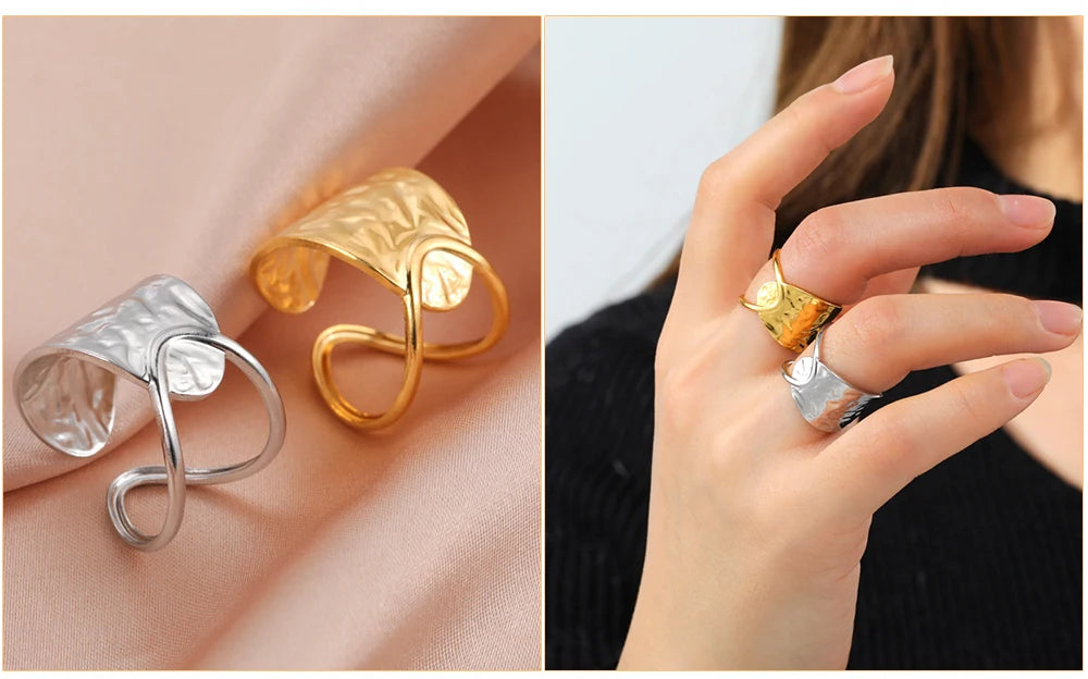 Bague Skyrim en acier inoxydable cœur géométrique pour femme, réglable, ouverte, pour fête, esthétique