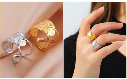 Bague Skyrim en acier inoxydable cœur géométrique pour femme, réglable, ouverte, pour fête, esthétique