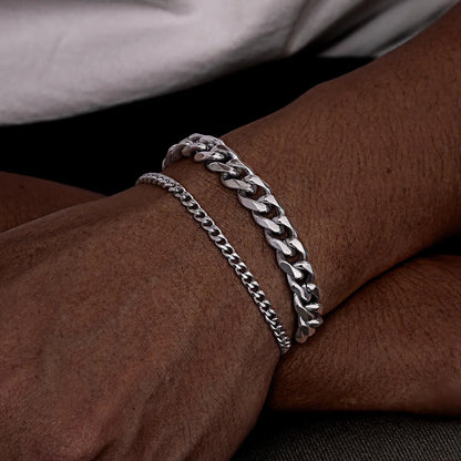 2-Piece Men's Chain Bracelet Set – Stainless Steel Twist Rope & Cuban Link Wristbands in Silver, Gold & Black | Fashion Jewelry Gift