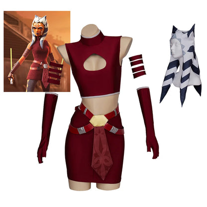 Ahsoka Red Cosplay Costume with Hat for Adult Women, Plus Size