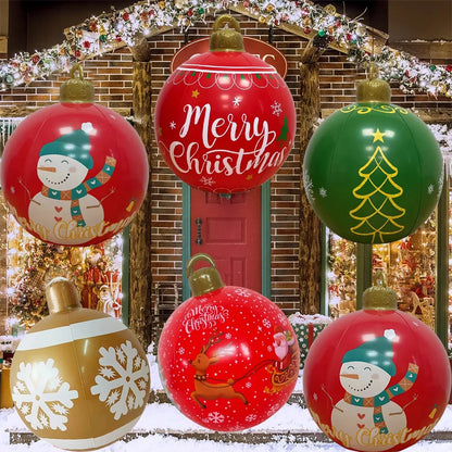 32-Inch Giant PVC Inflatable Christmas Ball Ornament – Large Outdoor Xmas Blow-Up Decoration for Christmas Parties, Yard & Holiday Decor