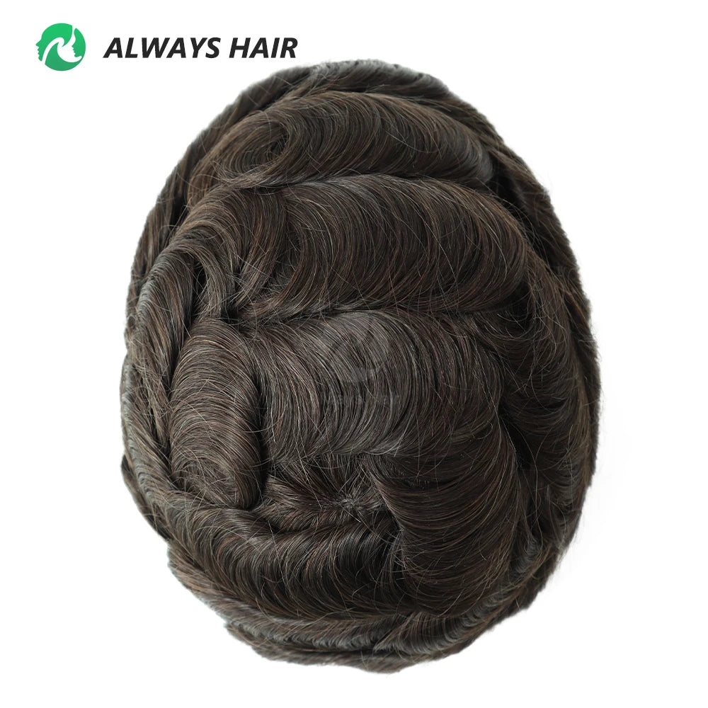 0.12-0.14mm PU Skin Hombres Peluquín – Peluca de Sistema Capilar de Cabello Humano Indio de Grosor Completo | Reemplazo de Cabello Natural con 130% de Densidad