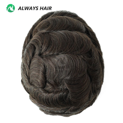 0.12-0.14mm PU Skin Hombres Peluquín – Peluca de Sistema Capilar de Cabello Humano Indio de Grosor Completo | Reemplazo de Cabello Natural con 130% de Densidad