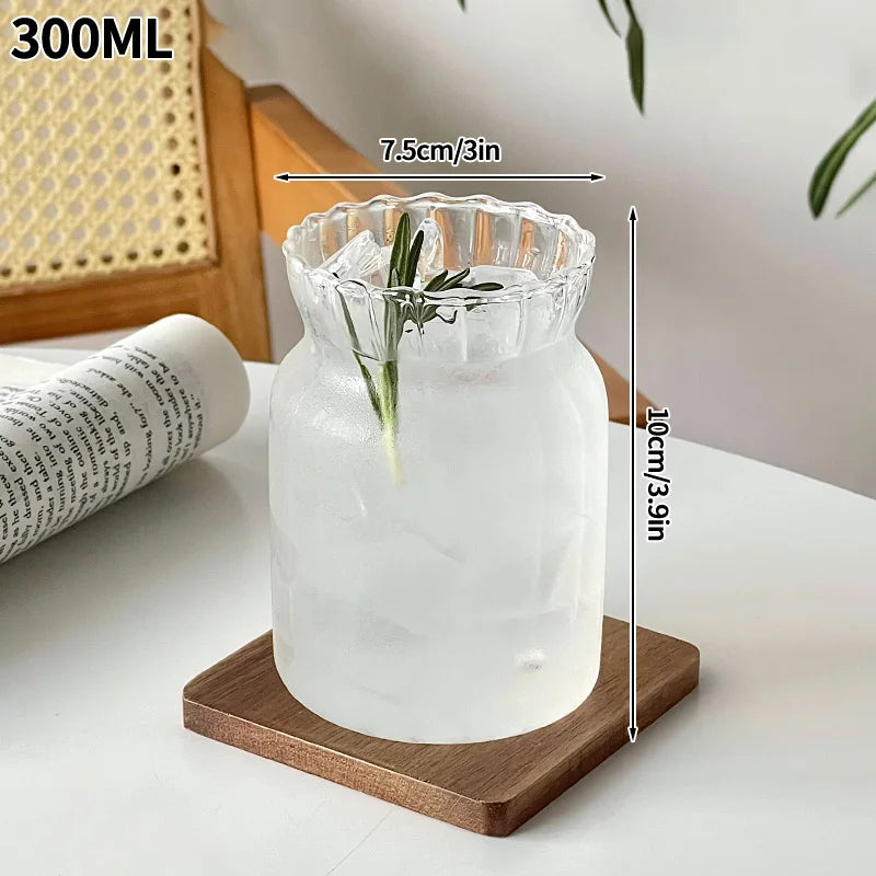 INS Style Transparent Striped Glass Cup, Creative Cold Coffee Mug, Iced Juice and Cocktail Drinking Glass, Elegant Water and Wine Cup, Modern Glass Drinkware