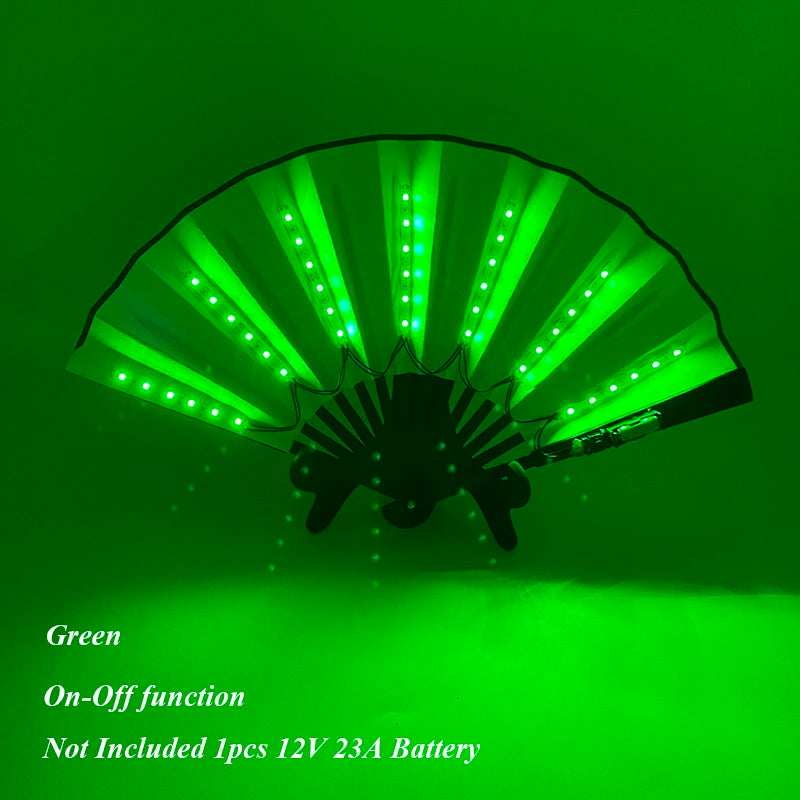 Ventilador de Mano Plegable con Luz LED – Ventilador Luminoso de 10 Pulgadas para Raves, Discotecas, Festivales y Fiestas