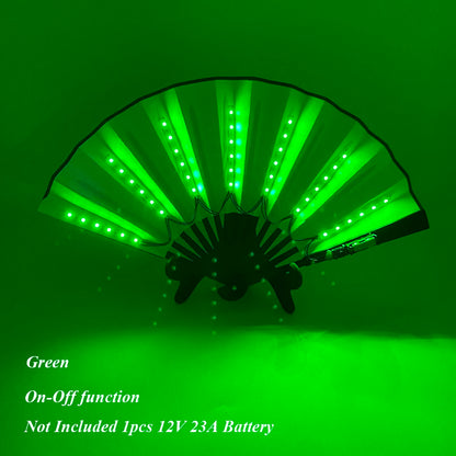 Ventilador de Mano Plegable con Luz LED – Ventilador Luminoso de 10 Pulgadas para Raves, Discotecas, Festivales y Fiestas