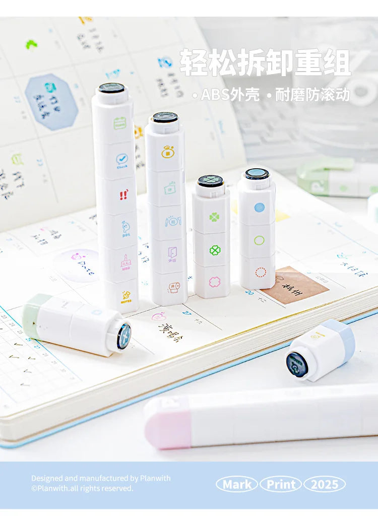 Jeu de tampons journal de listes de tâches mignonnes – Tampons encreurs détachables en forme de stylo pour agenda, carnet, scrapbooking, carnets de voyage et artisanat décoratif