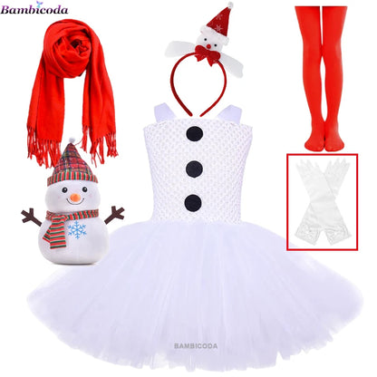 Girls Snowman Cosplay Costume – Fancy Tutu Dress for Stage Shows, Parties, Carnival & Halloween, Ages 3–10Y
