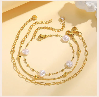 Waterproof Stainless Steel Chain Bracelet – Gold Plated Stackable Link Bracelet for Women | Trendy Fashion Jewelry Gift