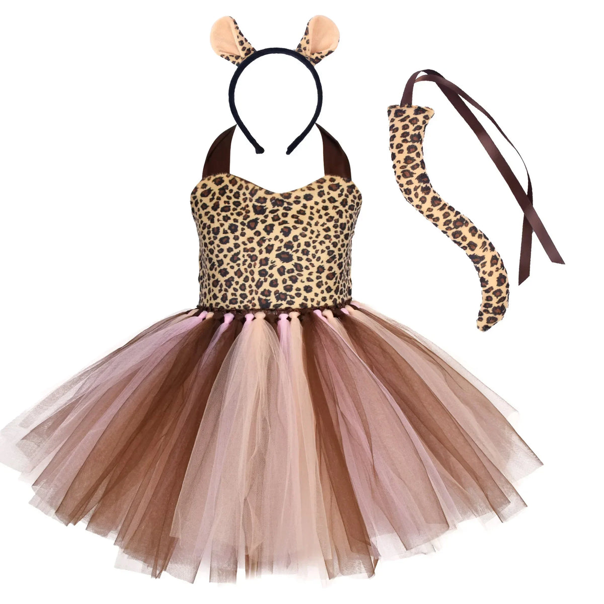 Baby Girls Animal Tutu Dress – Forest Theme Giraffe, Cow, Tiger, Leopard & Zebra Print Costume for Halloween & Birthday Parties