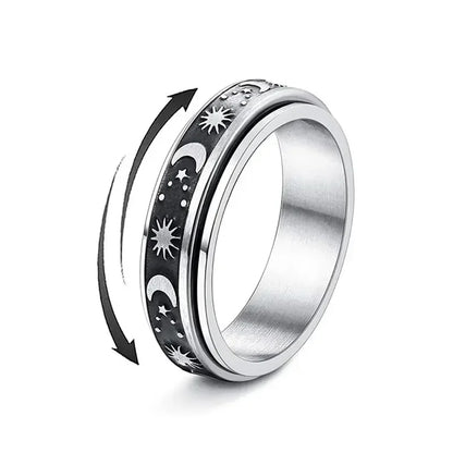 Vintage Sun Moon Star Spinner Ring – Stainless Steel Rotating Promise Band for Men & Women | Anniversary Statement Jewelry Gift