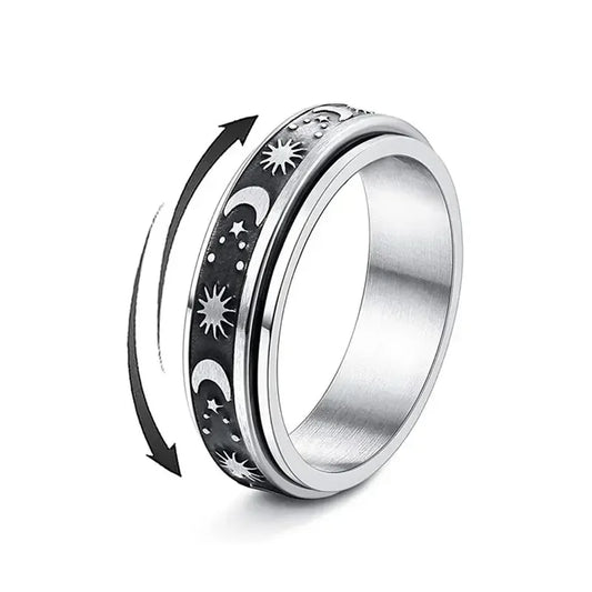 Vintage Sun Moon Star Spinner Ring – Stainless Steel Rotating Promise Band for Men & Women | Anniversary Statement Jewelry Gift