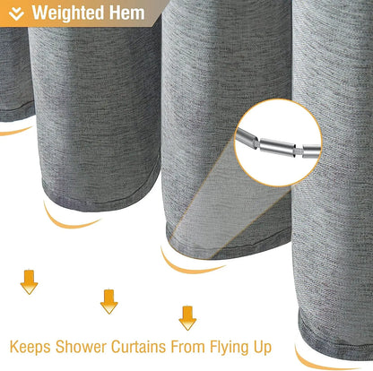 Cortina de ducha de lino de lujo – Cortina de baño de tela impermeable con ganchos de metal