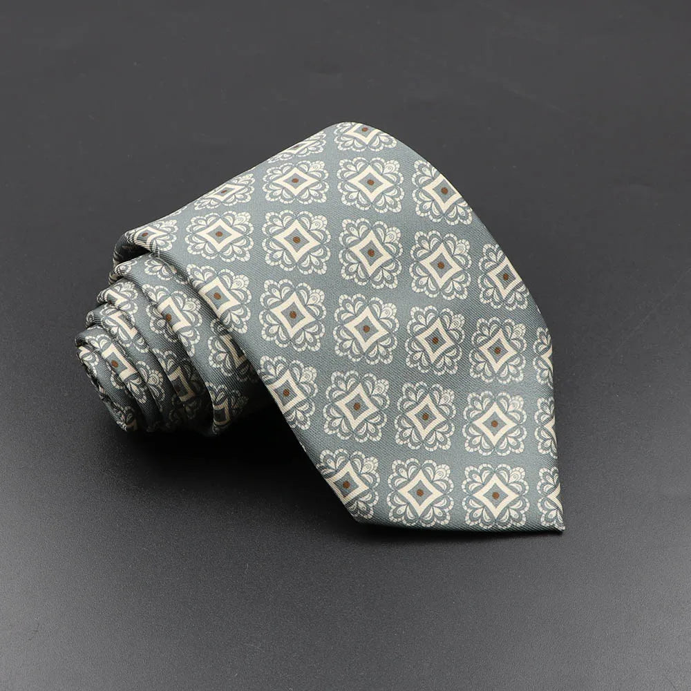 Men's 7.5cm Soft Silk Necktie – Floral & Dot Pattern Tie for Weddings, Business, Parties & Formal Wear