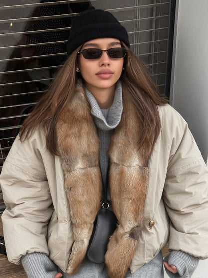 Women's 2026 Winter Thick Padded Coat Faux Fur Collar Long Sleeve Zipper Jacket Oversized Loose Fit Warm Casual Outerwear for Women