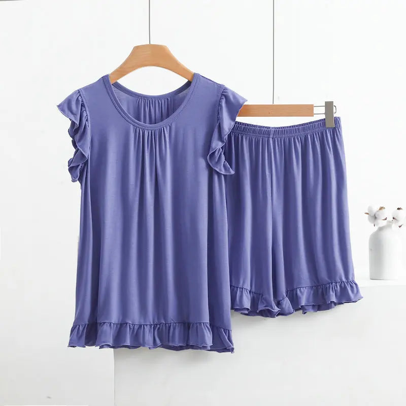 Women's Modal Lace Pajama Set – Peter Pan Collar Sleeveless Top & Shorts Two-Piece Summer Sleepwear