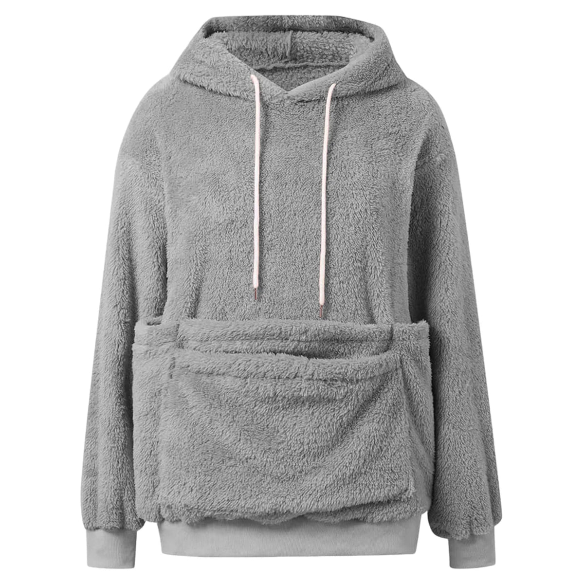Women's Fall & Winter Fleece Hoodie – Casual Solid-Color Pullover Sweatshirt with Pet Pocket, Drawstring Hood & Cozy Loose Fit