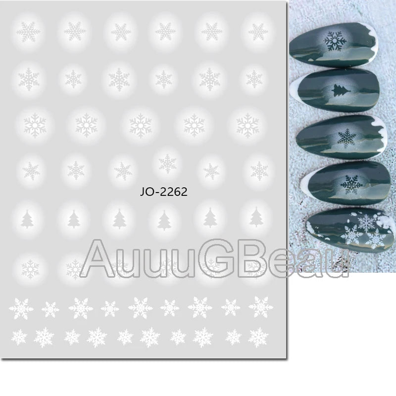 3D Christmas Nail Art Stickers – Snowflake & Winter Tree Nail Decals for Nail Tips Decoration