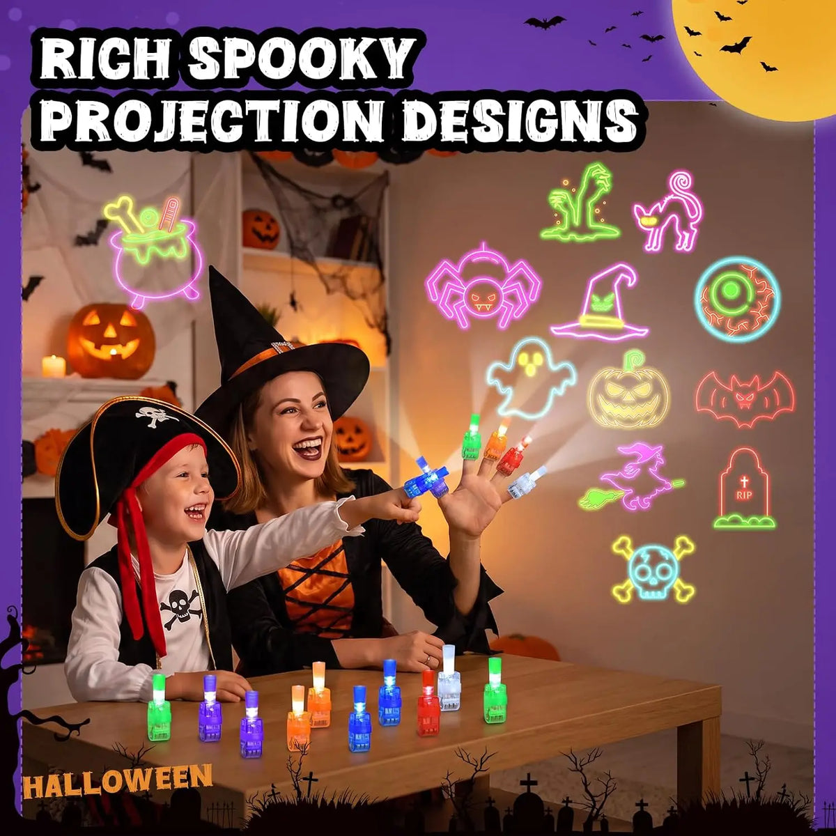Halloween LED Finger Lights Toys, Bright Glowing Finger Lamps, Halloween Party Favors, Trick or Treat Goodie Bag Fillers, Kids' Spooky Party Gifts and Costume Accessories