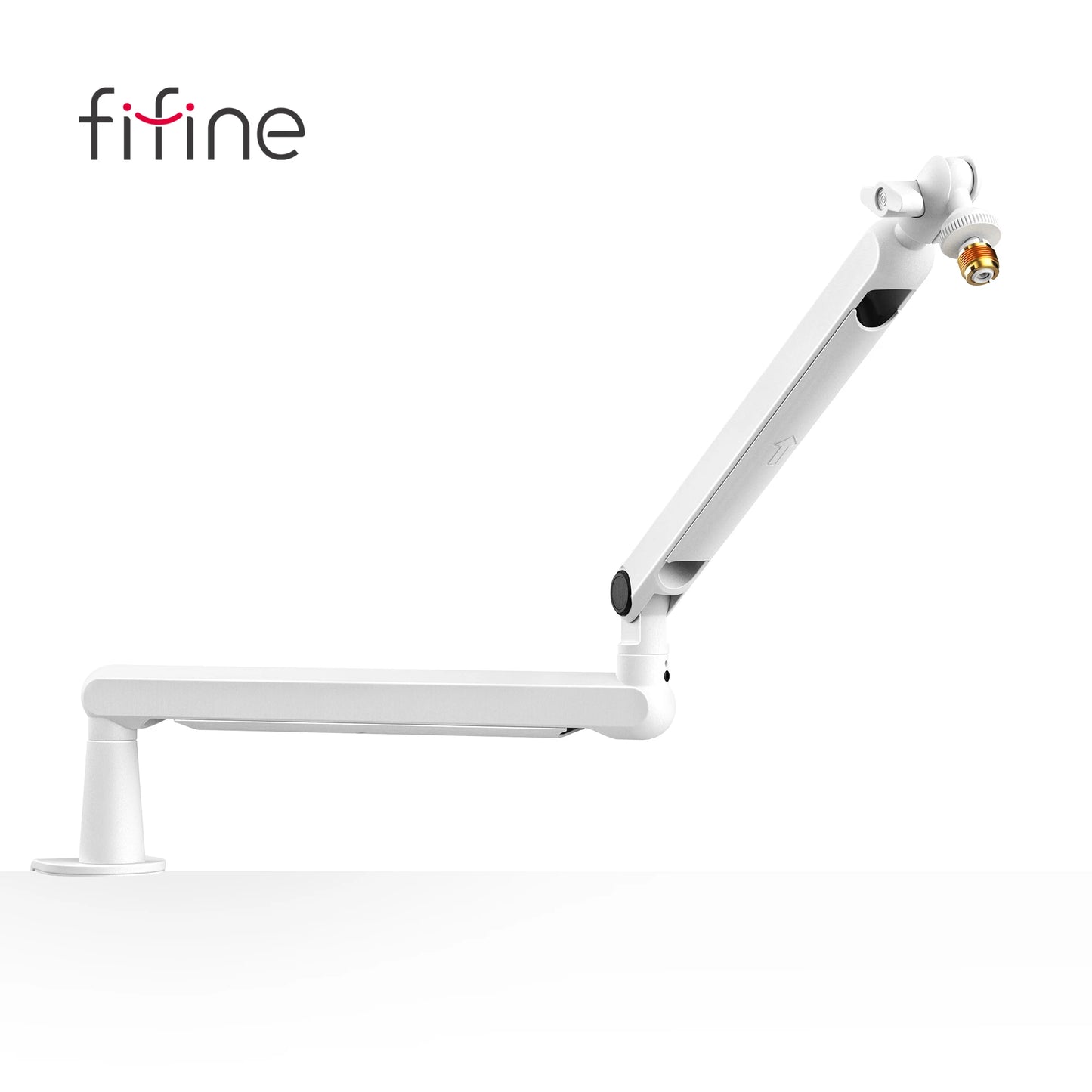 FIFINE BM88W Low-Profile Microphone Boom Arm – Adjustable Desk Mount Mic Arm with Built-In Cable Management for Streaming, Gaming & Podcasting (White)